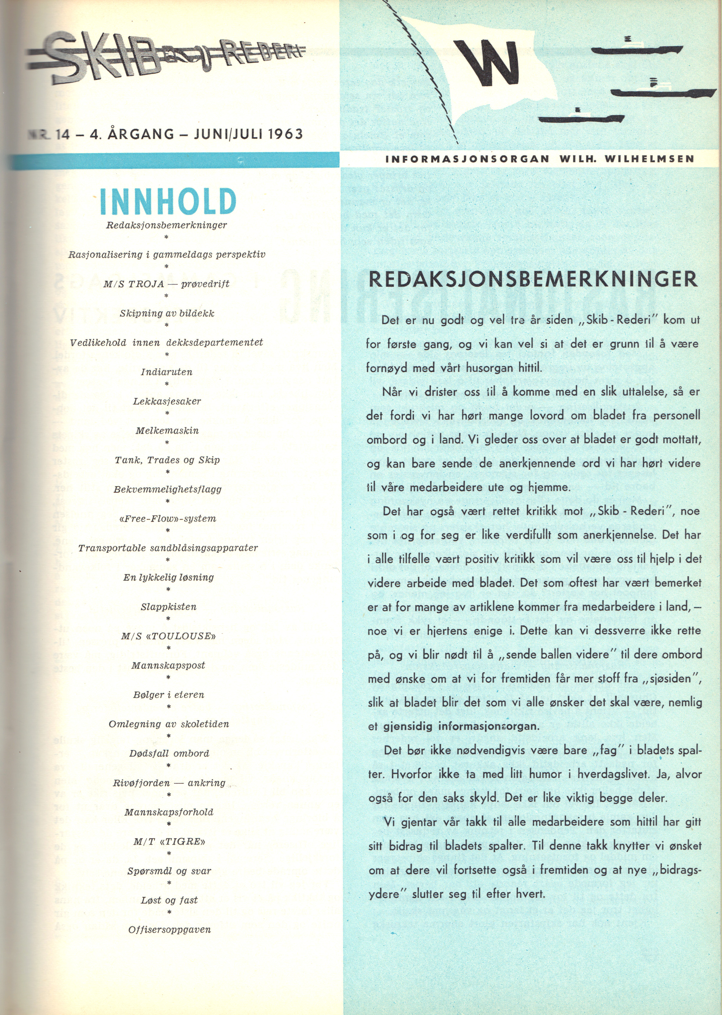 Wilh. Wilhelmsen, Oslo 14.1963 – INNHOLD