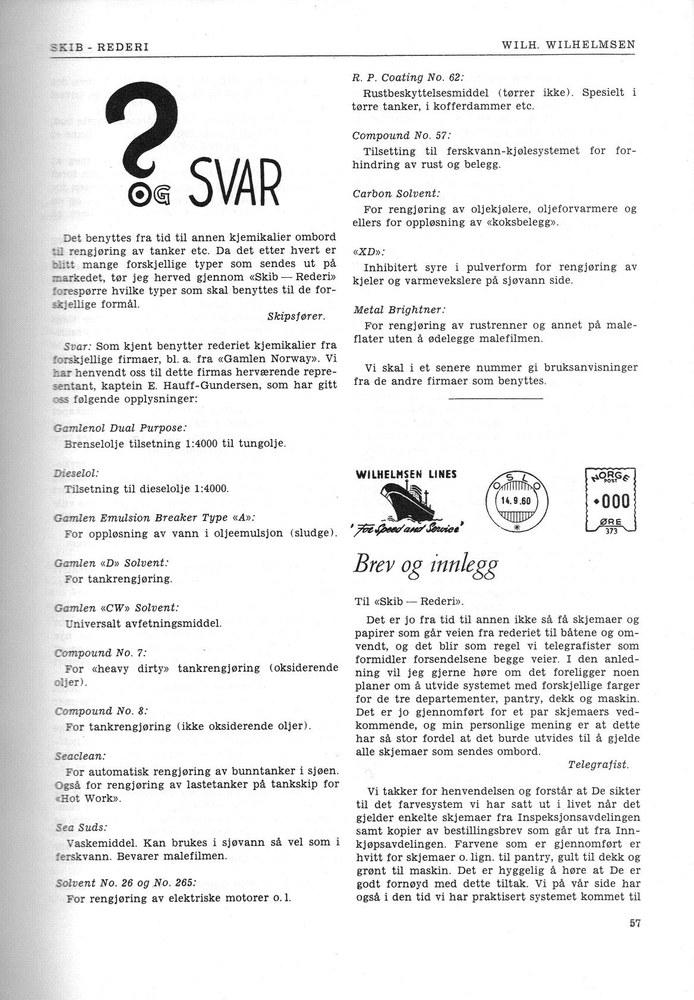 Wilh. Wilhelmsen, Oslo 4. 1961 - 57