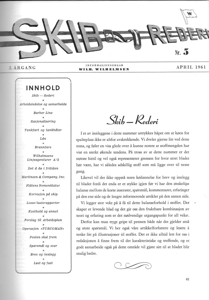 Wilh. Wilhelmsen, Oslo 5. 1961 - 61